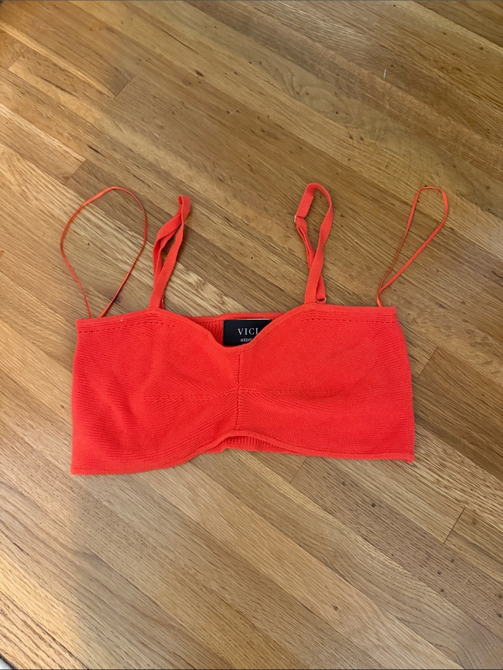 Vici Orange Knit Bandeau Bralette with Adjustable Straps